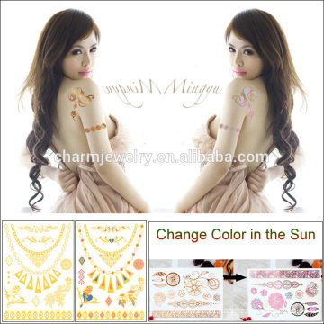 Hot Sale temporária tatuagem adesivo Flash mudança de cor sob a luz solar para adultos BS-8007